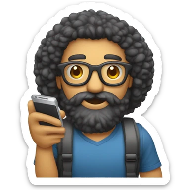 Adulto de poco pelo barba y gafas viendo un celular en la mano sticker