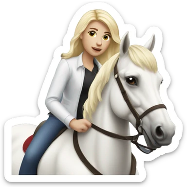 Girl with blonde hair riding a white horse sticker