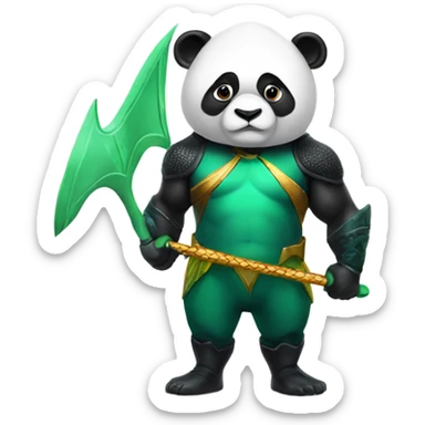 A panda dressed up as aquaman doing squats  sticker
