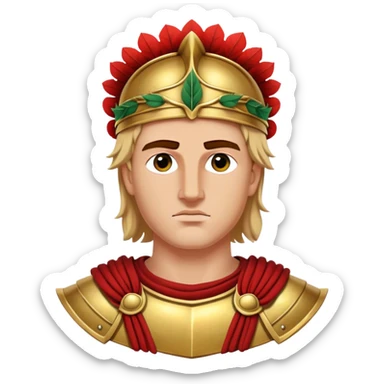 Cinematic Realistic portrait of Alexander the Great, depicted with photorealistic detail as a commanding historical conqueror, featuring sharp, lifelike facial features, meticulously rendered ancient Macedonian armor, and a laurel wreath, illuminated by natural, dramatic lighting that highlights his youthful determination and legendary presence. sticker