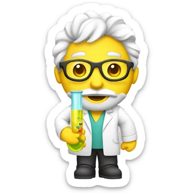scientist with a yellow skin holding a science tube sticker