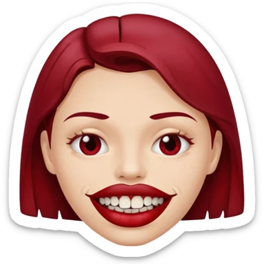 Close-up mouth with parted lips, teeth stained dark red, erotic menace sticker