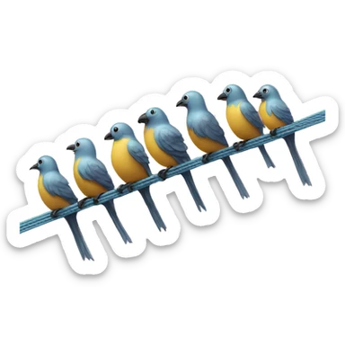 five birds lined up sitting on an electrical cable sticker