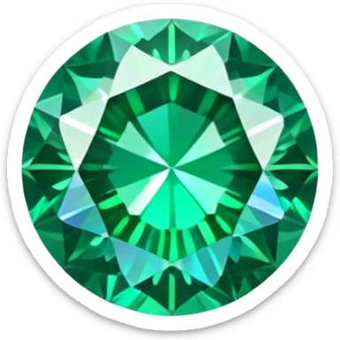 round cut emerald gemstone with rich green color and holographic iridescent shine sticker