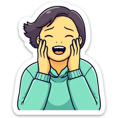 hands around neck crying and laughing guy sticker