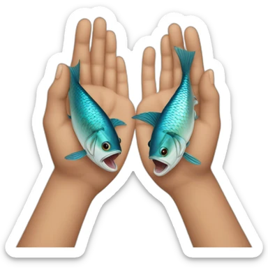 Two hands trying to hold a fish sticker