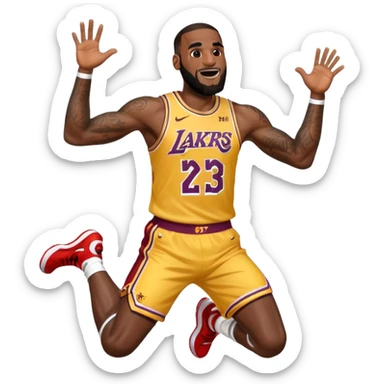 Make a person who looks like LeBron James jumping with excitement  sticker