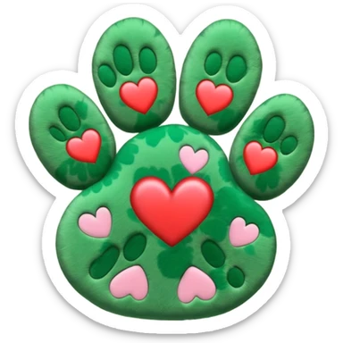 G.reen paw print with a heart sticker