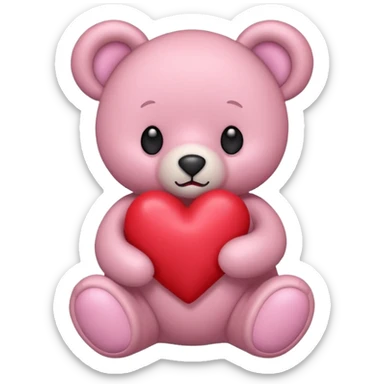 pink pastel teddy bear hold red heart sticker