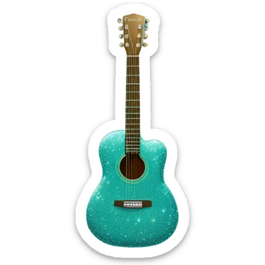 Realistic turquoise acoustic guitar with sparkly shiny glitter and diamonds on it. sticker