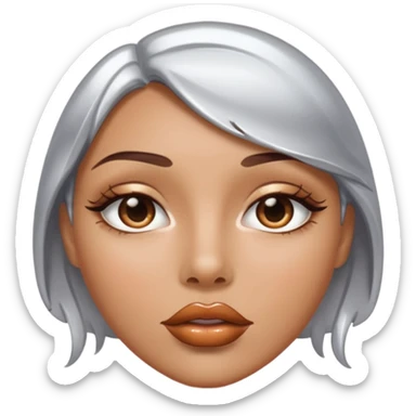 slightly parted lips, silver chrome material, glossy wet shine, seductive aesthetic sticker