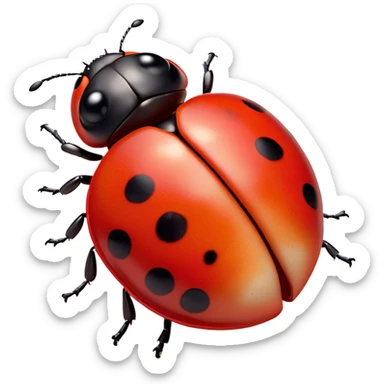 Beautiful and Majestic Ladybug Portrait Emoji, Head and body rendered in serene repose with a gentle, content smile, showcasing a tiny, perfectly rounded red shell with softly defined black spots and eyes gently closed in tranquil repose, Simplified yet exquisitely endearing features, highly detailed, glowing with a soft, drowsy red light, high shine, relaxed and utterly noble, stylized with an air of timeless garden beauty, soft glowing outline, capturing the essence of a beautiful and majestic ladybug that embodies the delicate charm of nature! sticker
