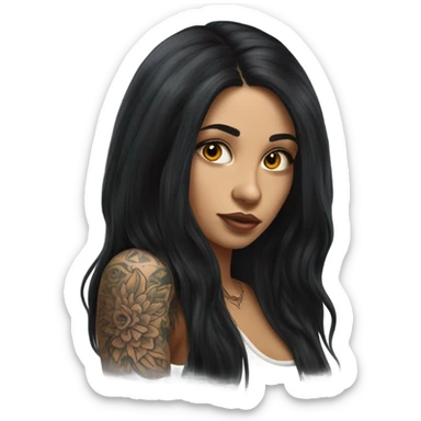 Hyperrealistic beautiful Latin girl with tattoos, with long black hair  sticker