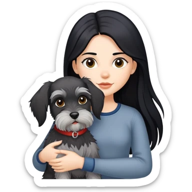 girl with long black hair holding a Schnauzer dog sticker