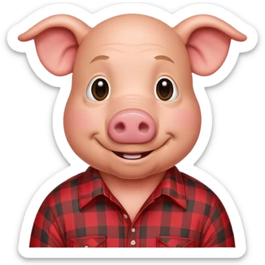 smiling bald pig man in red plaid shirt with floppy ears  sticker