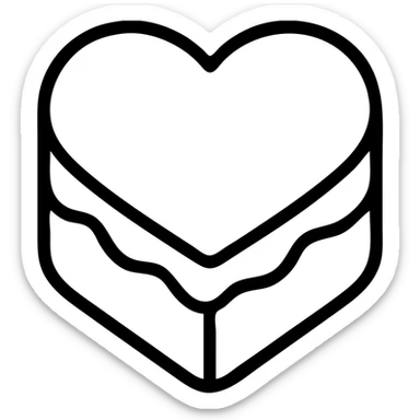 illustration of a heart-shaped birthday cake, outline style, two sizes, single color tint, border with cream outline, no text or candles sticker