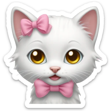 little cute white kitten with a pink bow  sticker