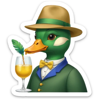 Create a mallard which has a hat and a glass
 sticker