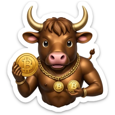 bull holding a bitcoin coin sticker