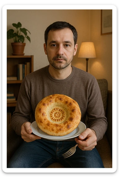 sartarosh xonada shunchaki tarelka v vilka ushlab utirsin tarelkada esa faqat uzbekcha non bulsin kayfiyati xam urtacha bulsin xursan bob ketmasin sticker