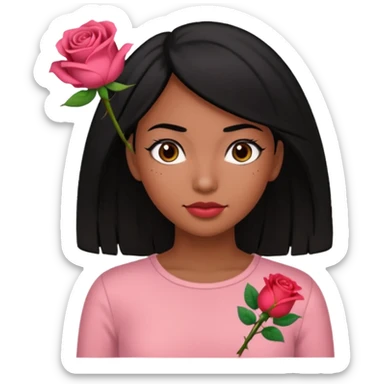 Black hair woman wearing rose top sticker
