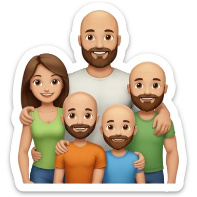 Happy Muscular Bald beard man and his hot wife with long brown hair and 3 sons sticker