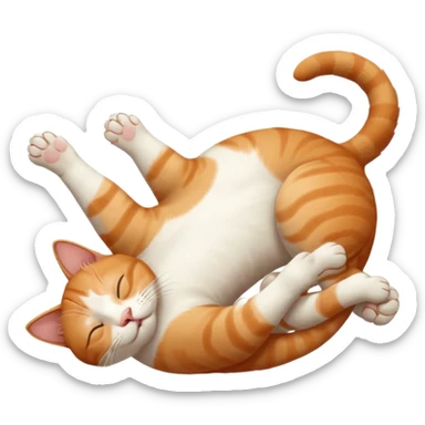 ginger and white small cat eyes closed lying down upside down with paws stretched out in different directions sticker