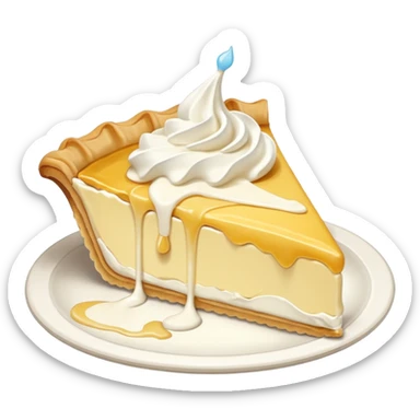Slice of pale yellow pie with whipped cream melting and dripping off of it sticker