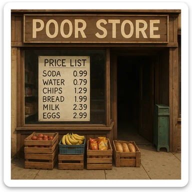 Convenience store named poor store and more sticker