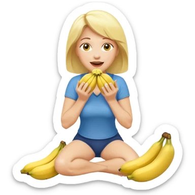 A blonde middle-aged woman kneels with two bananas in her mouth. sticker