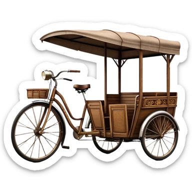 ​Cinematic Realistic Cyclo Rickshaw, depicted as a classic manually operated tricycle-style rickshaw with a simple, rustic design and intricate details, rendered with realistic textures and natural urban lighting that captures its cultural charm and timeless functionality, sticker