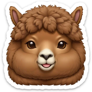 Meme-Worthy Cute Sleeping Brown Alpaca Portrait Emoji, Head resting peacefully with a contented smile, showcasing a delightfully sturdy build and a luxuriously soft brown fleece, eyes shut in a serene nap, Simplified yet hilariously adorable features, highly detailed, glowing with a soft, drowsy light, high shine, relaxed and utterly lovable, stylized with an air of playful laziness, bright and heartwarming, soft glowing outline, capturing the essence of a comically sleepy alpaca, so meme-worthy it feels like it could instantly become the next viral sensation of adorable slumber! sticker