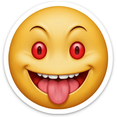 Insane smiley face who’s greedy and has red tired eyes evil with tongue out  sticker