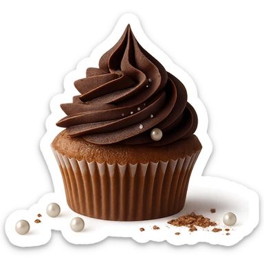 Change the icing to chocolate while keeping the realistic cupcake and accessories in a photorealistic style. Maintain transparent background. sticker