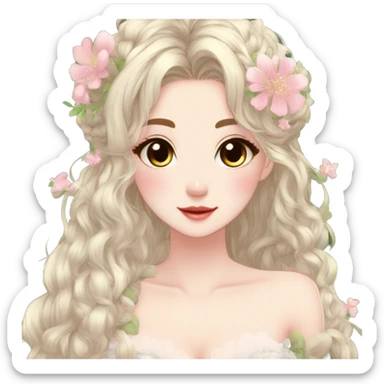 Cute gorgeous pretty attractive anime lady beautiful hair with gorgeous dress fairycore cottagecore detailed high quality trending VOGUE aesthetic sticker