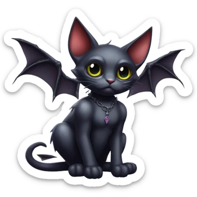 Cute edgy cool realistic vampiric dark eldritch fantasy cat-vernid-Fakémon-Digimon with bat-wings as ears full body sticker