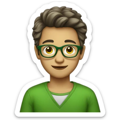 A nerd boy with glasess and green clothes sticker