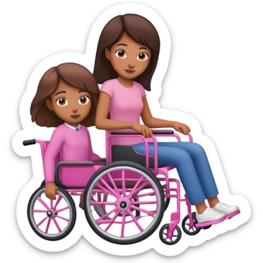 One tan skin sister pushing her brown skin sister in a pink wheelchair sticker