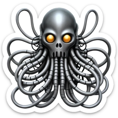 tangled black cables creating a dark biomechanical creature, Giger and Silent Hill style sticker