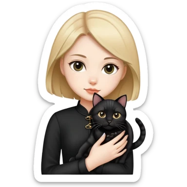 Young woman in black clothes with a black-patterned Chinese domestic cat sticker