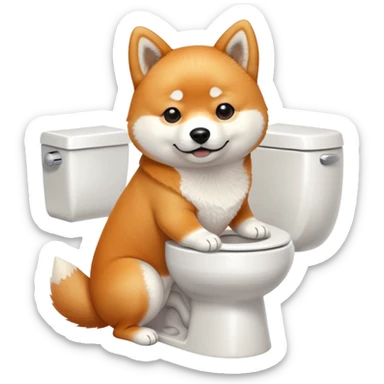 A Shiba Inu sitting on the toilet sticker