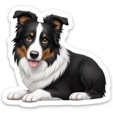 Half border collie half Australian shepherd dog, all black with white chest sticker