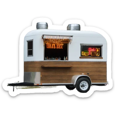 mobile bar horse trailer with neon bar sign and rustic wood window  sticker