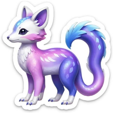  Shiny cute realistic iridescent glossy oily smooth silky soft White with indigo-Violet-purple-pinkish-gradient markings beautiful handsome gorgeous aesthetic colorful vibrant Vernid-Trico-species-Fakemon-creature by LiLaiRa, 4 legs, 1 tail, random markings, (full body) sticker