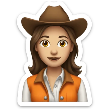 cowgirl straight brown hair, orange burn coat sticker