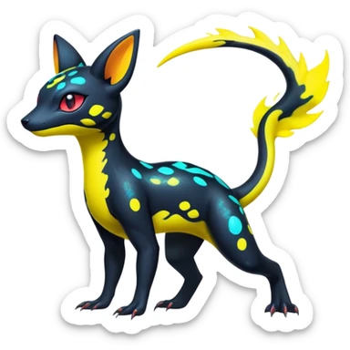 Colorful Neon Exotic Salandit-Aurorus-Umbreon-Fakémon-hybrid-creature with splash markings (full body)  sticker