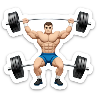 Powerlifting emblem featuring a stylized barbell with heavy weights on each side, flanked by muscular arms gripping the bar. The design is bold and dynamic, symbolizing strength and determination. The background is minimal, focusing on the emblem itself, with a sleek and professional look.  sticker