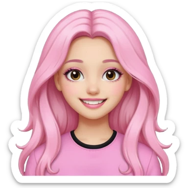 Girl with black and long hair with aesthetic clothes and with aesthetic makeup with a smile yes but with pink clothes sticker