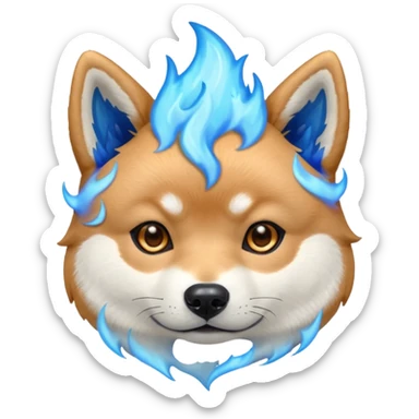 Blue shiba inu head with blue flames sticker