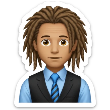 man in vest with blue tie, dreadlock hair sticker